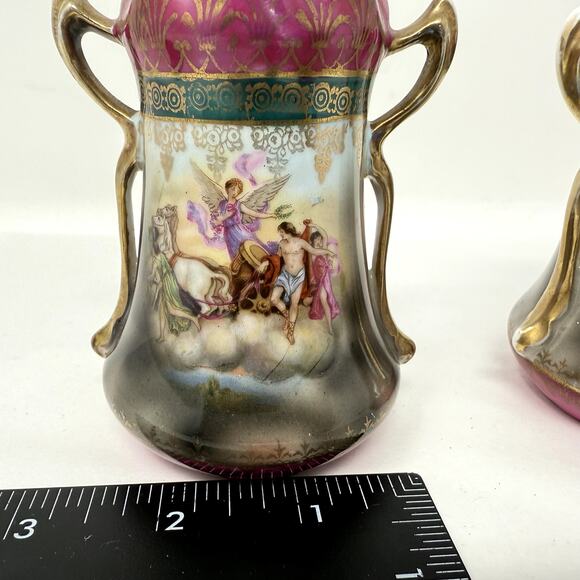 Lot 2 Antique Porcelain Decorative Cups Vases with Gold Trim Hand Painted Scene - Picture 4 of 10